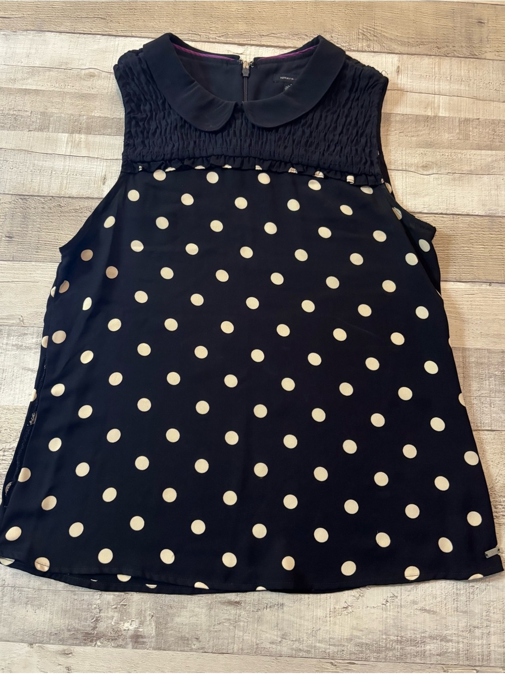 Tommy Hilfiger Black Polka Dot Sleeveless Camisole with Peter Pan Collar